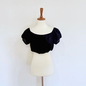 H&M Black Boho Cropped Puff Sleeve Top